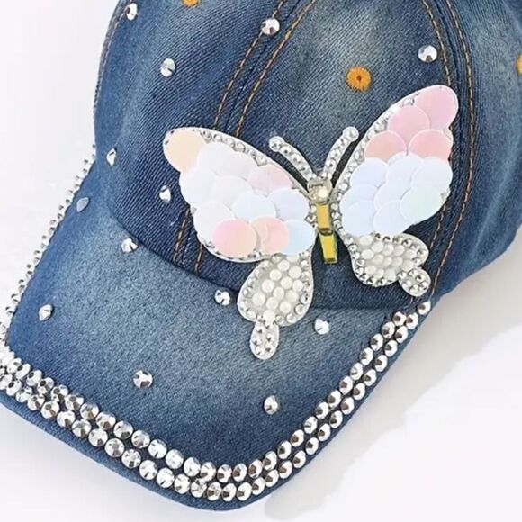 New sequin butterfly summer beach ball cap - Picture 4 of 7